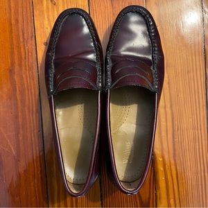 Bass Weejun penny loafers, oxblood color